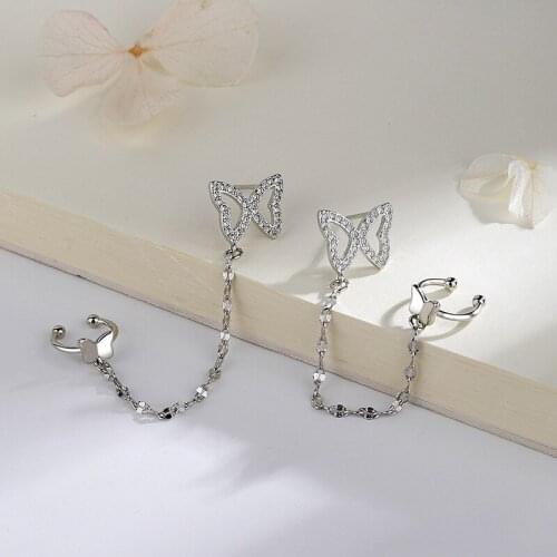 Luckydays 1 PCS Crystal Butterfly Tassel Ear Cuff Women Clip Earrings No Piercing Fashion Jewelry Prevent Allergy
