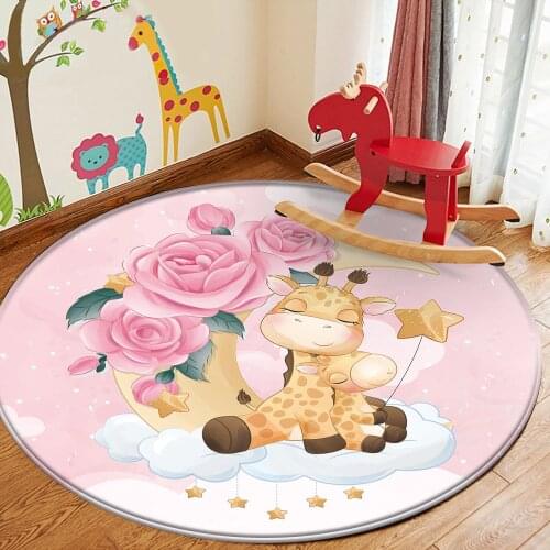 Cute Cartoon Giraffe Pink Pattern Baby Hand Print Carpet Baby Play Mat Children Carpet Non-Slip Children Safety Flannel Carpet