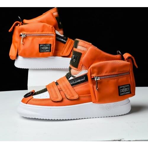 2021 New Design Fashion Zip Pocket Shoes Men Orange Luxury Chunky Sneakers Men Hip Hop High-top Men Shoes Casual Chaussure Homme