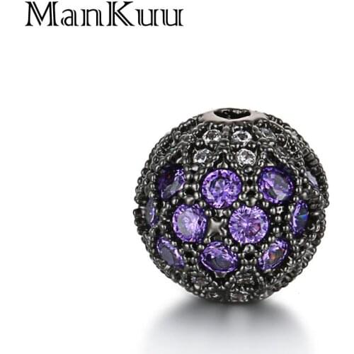 Mankuu 9mm Round Black Rhinestone Disco Ball Charm Beads Purple/Rose/Pink/Red Retro Cubic Zircon Spacer Beads For Jewelry Making