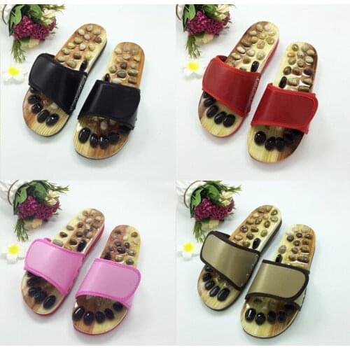 Acupressure Massage Slippers with Natural Stone, Therapeutic Reflexology Sandals for Foot Acupoint Massage Shiatsu Arch Pain