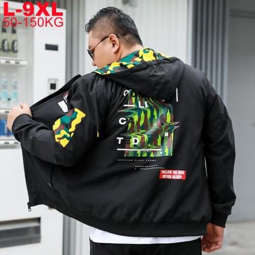 Large 9xl 8xl 7xl 6xl 5xl Camouflage Hooded Jackets Men Autumn Trend Streetwear Hip Hop Mens Oversized Windbreaker Coats Male