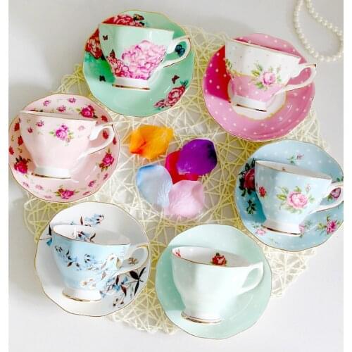 European Style coffee cup set with Saucer Black Tea Bone China Butterfly Rose Pattern Mugs