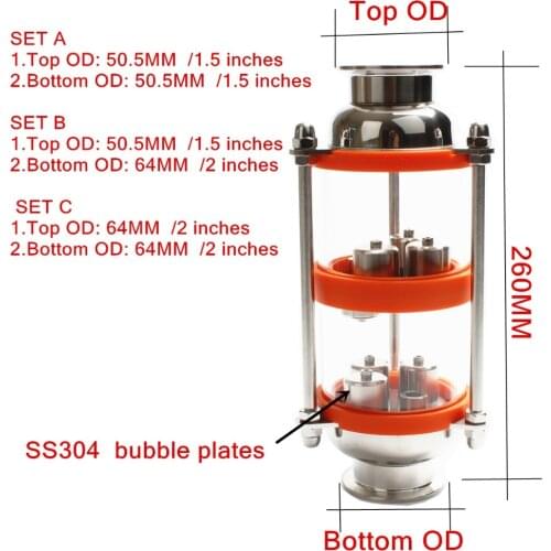 Stainless steel 304 bubble plates Distillation Column with 2 section for distillation .Glass column