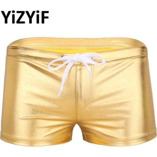 Mens Lingerie Shiny Patent Leather Drawstring Lounge Underwear Boxer Shorts Underpants shiny boxer underwear swimsuit for men