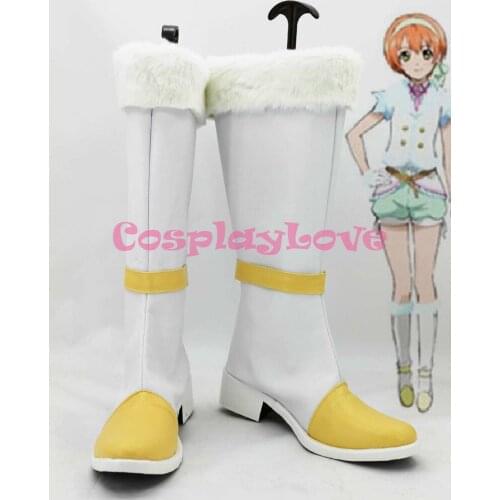 Newest Custom Made Japanese Anime Lovelive! Winter White and Yellow Hoshizora Rin Cosplay Shoes Boots For Halloween