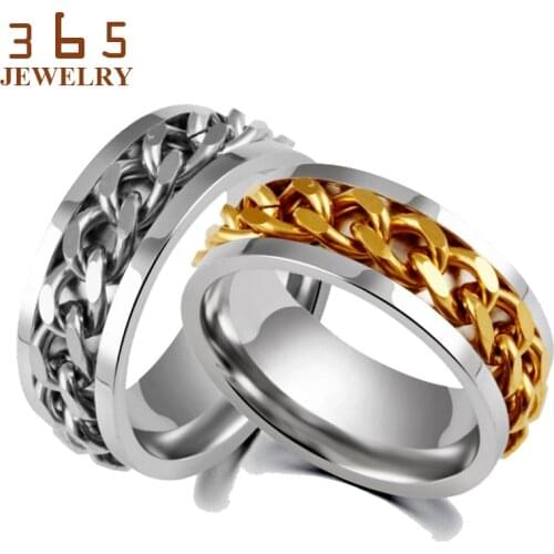 New Trendy Unisex Jewelry Titanium Steel Finger Ring With Chain Inset Holiday Gifts Individual Style Spinner Rings