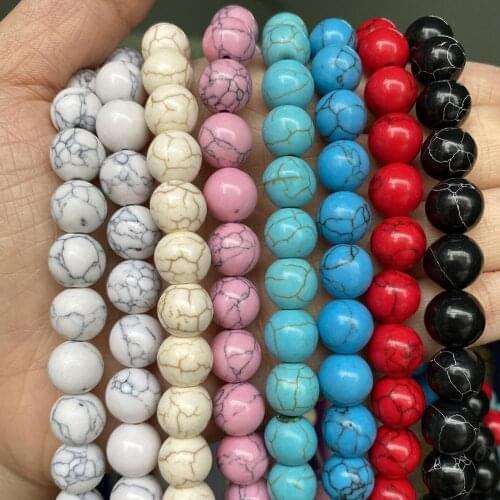 Wholesale Synthesis White Blue Turquoises Stone Round Beads For Jewelry Making Diy Bracelet Necklace 4 6 8 10 12mm 15