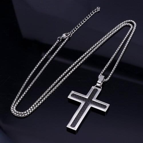 Trendy Hip hop hip hop creative fiber pendant titanium steel cross necklace for boys