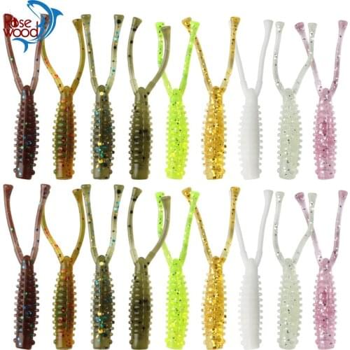 RoseWood Soft Fishing Bait Double Tails 0.4g 41mm Silicone Fishing Worm Drop Shot shad swimbait ultralight freshwater 20pcs/pack