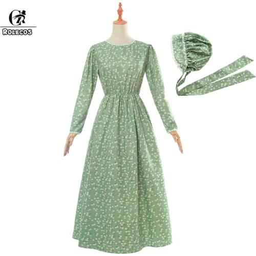 ROLECOS Maid Lolita Dress Hat Victorian Medieval Dress Cotton Women Retro Vintage Dress Long Sleeve Lovely Costume Party