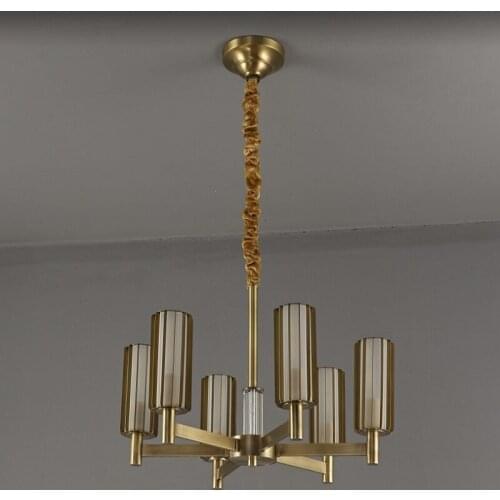 Simple modern light luxury copper art lamp Nordic style chandelier atmospheric dining room living room bedroom creative lamp