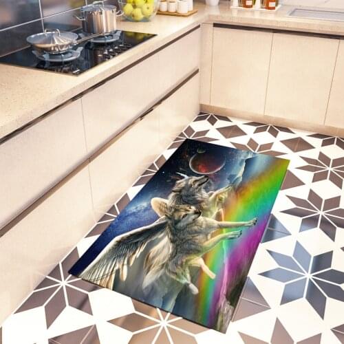 Wolves Floor Mat Kitchen Living Room Bedroom Bathroom Rectangular Doormat Anti Slip Rugs Wolf Pattern Printed Carpet