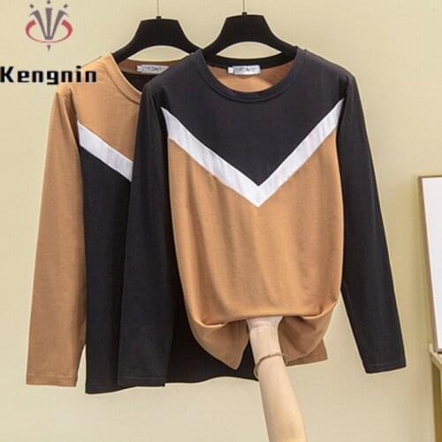2021 Autumn Women Pullovers Loose Oversized 4XL Patchwork Color Female Tops Long Sleeve Casual Ladies Tees Clothing KE1763