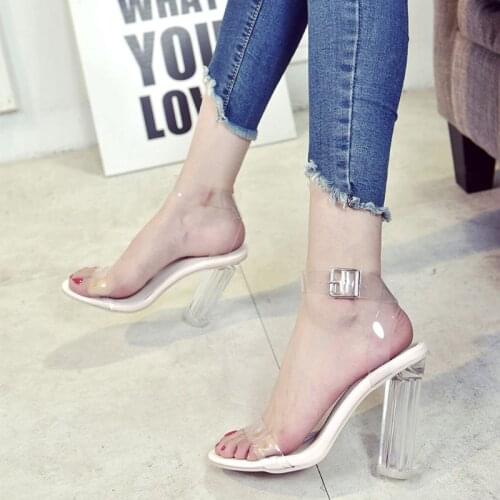 Summer Clear PVC Jelly Sandals Crystal Open Toed High Heels Transparent Heel Sandals Slippers Pumps 10CM Women Shoes