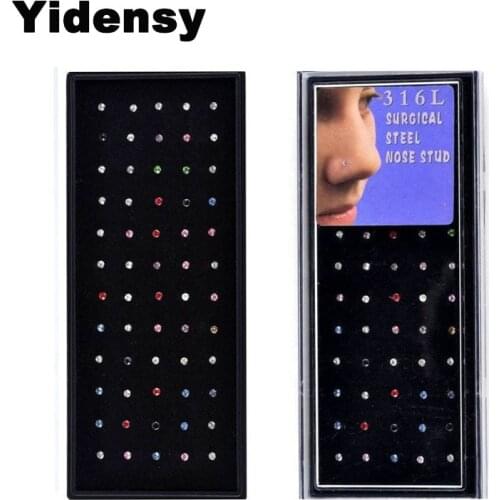 Yidensy 60pcs/box Stainless Steel Nose Stud Crystal Not Allergic Piercing Labret Lip Navel Belly Ring Women Dance Jewelry