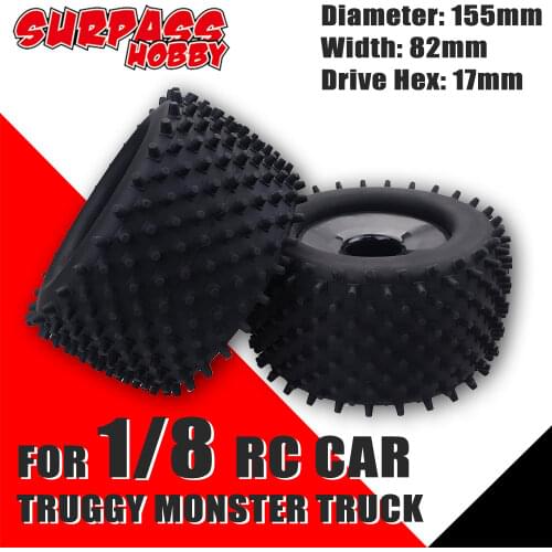 SURPASS HOBBY 2PCS 1/8 Monster Truck Tires Wheels 155MM Tyre Wheel Off-Road for RC Car Redcat HSP Kyosho Hobao Hongnor Team