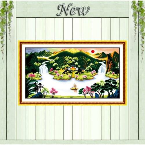 Treasures fill the home river Scenery painting Counted print on canvas DMC 14CT 11CT Cross Stitch Needlework kits Embroider Sets