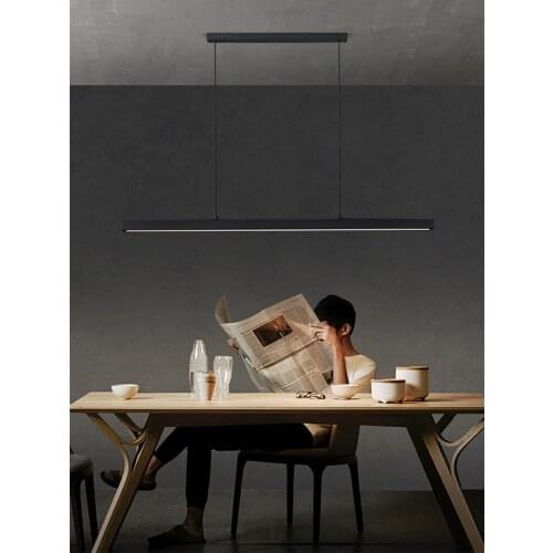 Modern Minimalist Dining Room Chandelier Lighting Nordic Designer Linear White Black Hanging Lights Office Kitchen Bar Fixtures