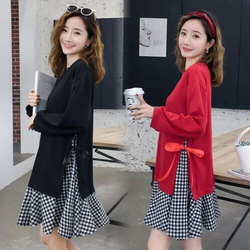 613# Maternity Clothes Spring Autumn Patchwork Cotton Long Sleeves Loose Stylish Dress for Pregnant Women Mom Dress