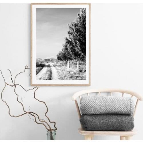 Vintage Poster Tree Road Landscape Canvas Art Prints , Grey Nature Photography Rustic Art Painting Country Home Decor