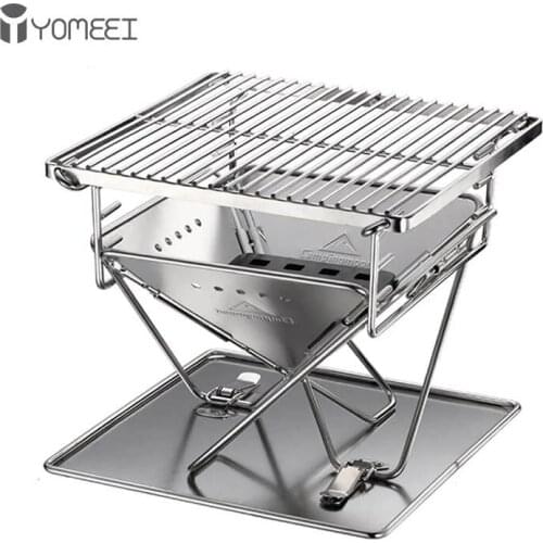 YOMEEI Portable Stainless Steel BBQ Grill Folding BBQ Grill Outdoor BBQ Grill Camping Picnic Barbecue Tool Barbecue Accessories