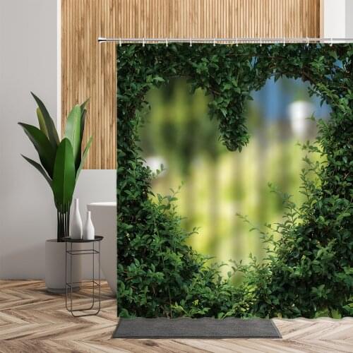 Green Plants Shower Curtain Set Ivy Love Heart Shaped Creative Bathroom Decor Waterproof Bath Screen Fabric Curtains For Bedroom