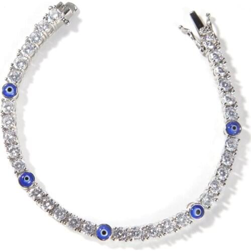 Uwin 4mm Tennis Bracelets AAA CZ Iced Out Turkish Blue Eyes Bracelet Luxury Bangles for Women Girls Jewelry Accessories