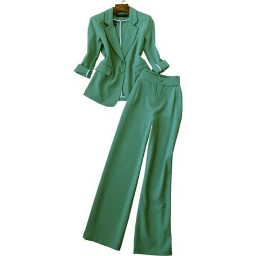 Spring Summer new fashion slim long-sleeved one button women blazer+ high waist wide leg pants office lady