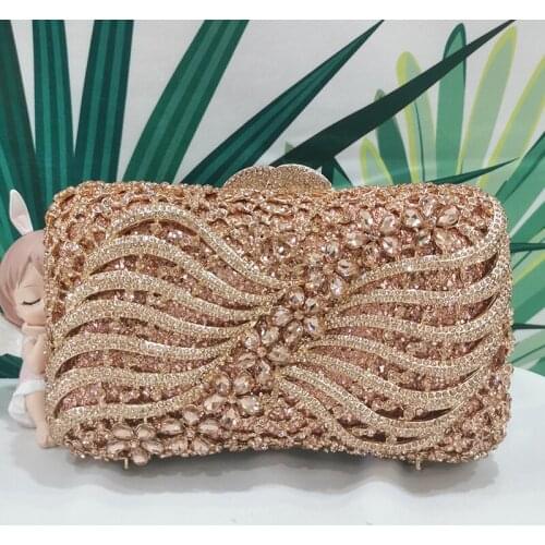 Champagne Color Rhinestone Diamond Women Clutch Bags And Purses New Fashion Lady Party Wedding Bags Dinner Banquet Clutches