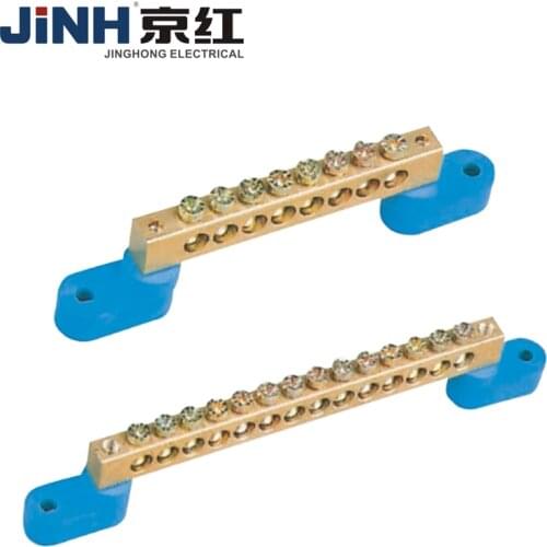 1Pcs Blue Screw Brass 4-16Pole Copper Grounding Strip Terminal Block Connector Earth And Neutral