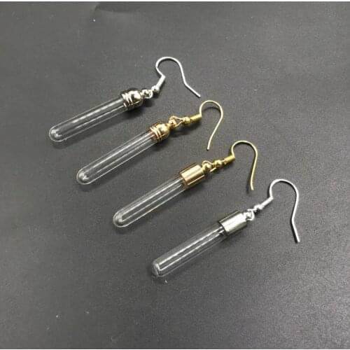 2/4/8/10pcs Tube shape name on rice art diy glass vial drop earrings mini glass bottle with 4 style cap glass bottle earrings