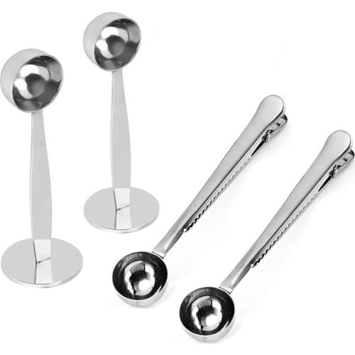 2-In-1 Stainless Steel Coffee Scoop,2 Pcs Tamping Coffee Powder Spoon&2 Pcs Coffee Measuring Spoon with Bag Clip