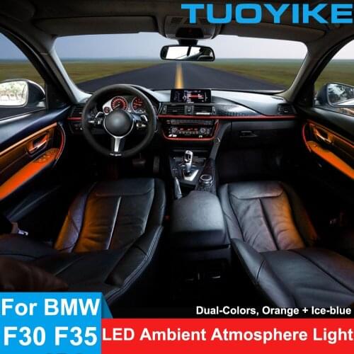 Car Interior Four 4 Doors Panel Ambient Trims Light Dual-Color Blue Orange Atmosphere Lights For BMW 3 Series F30 F35 2012-2019