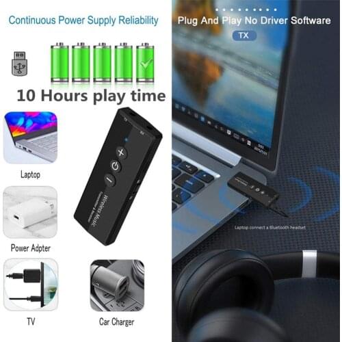Bluetooth 2 in 1 Transmitter Receiver 3.5mm Music Audio TV PC Wireless AdapterWireless 2in1 Bluetooth Wireless Music Adapter