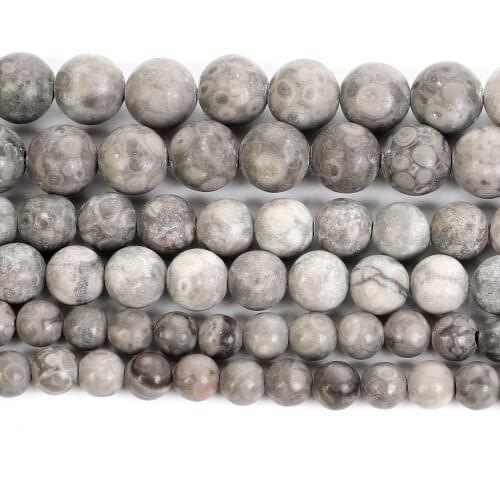 Frosted Natural Stone Beads Grey Medical Stone Charm Round Loose Beads For Jewelry Making Needlework DIY Bracelet Strand 4-12 MM