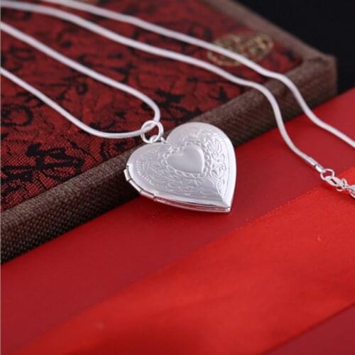 Love heart-shaped engraving photo frame clavicle chain Pendant with snake chain necklace simple sweet wild temperament fashion