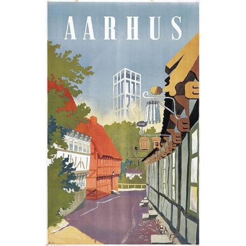 Denmark Travel Posters Aarhus Classic Wall Sticker Canvas Paintings Decorative Vintage Poster Home Bar Decor Gift