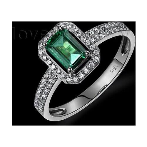 LOVERJEWELRY Elegant Vintage Emerald Cut Emerald Ring In 18kt White Gold Diamond Emerald Engagement Ring WU217
