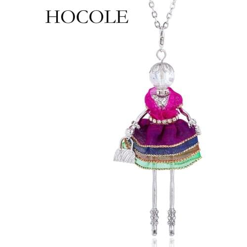 HOCOLE Chic Jewelry Fashion New Long Chain Doll Necklace Women Girls Rhinestone Crystal Charm Dress Doll Necklaces & Pendants