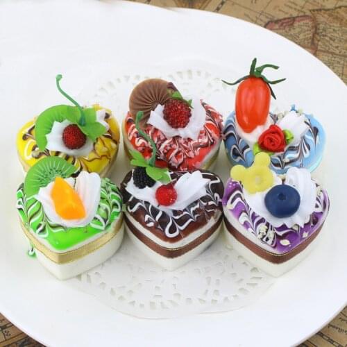 050 Simulation heart-shaped ribbon fake cake love food model dessert fridge restaurant decorations 5*6cm