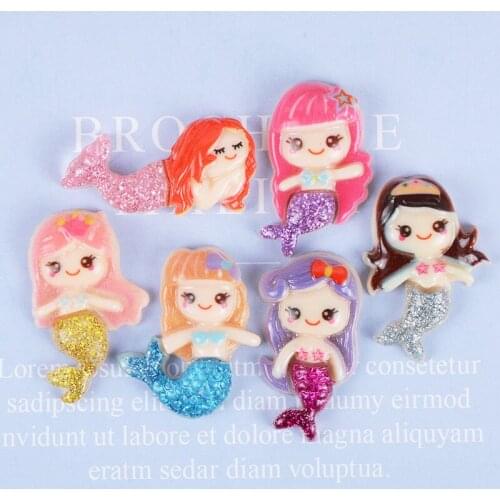 Kawaii Glitter Beauty Princess Mermaid Girl Resin Cabochons 100pcs Ornament Accessories Flatback Embellishments Scrapbooking
