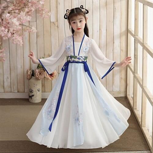 Chinese Folk Dance Fairy Embroidery Costume Girls Classical Hanfu Clothing Traditional Tang Dynasty Outfit Ancient Stage Dress