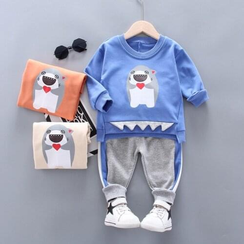 Baby boy clothes spring autumn cartoon shark print cute sweater trousers 2 piece baby boys casual sports sweater suit baby set