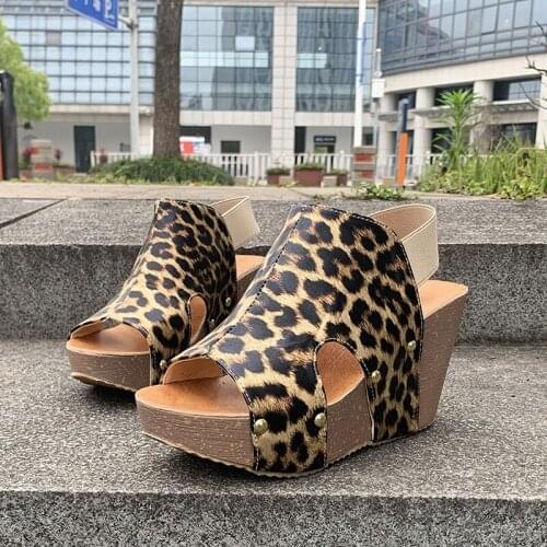 Summer Women Sandals Leopard WedgeSandals Ladies Open Toe Casual Shoes Platform Wedge Slides Beach Shoes Dropshipping