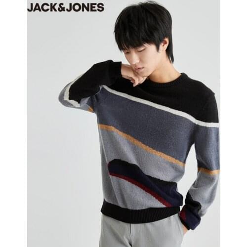 JackJones Mens Round Neckline Contrasting Splice Slim Fit Woolen Knit Sweater | 220424029