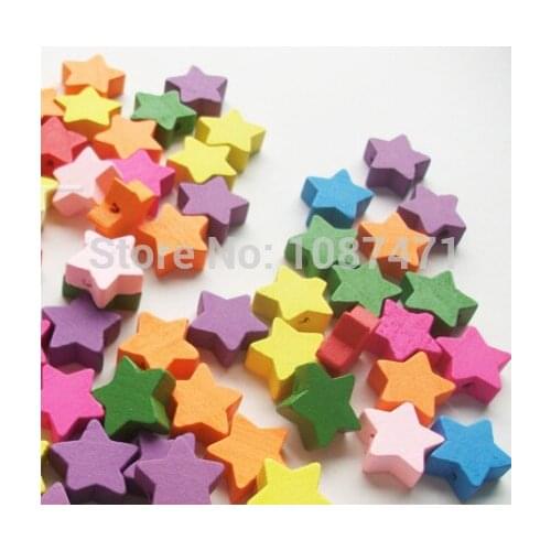 Set of 500pcs 14mm mixed color rainbow star shape wood beads with a hole for jewelry fitting diy accessories charm pendant