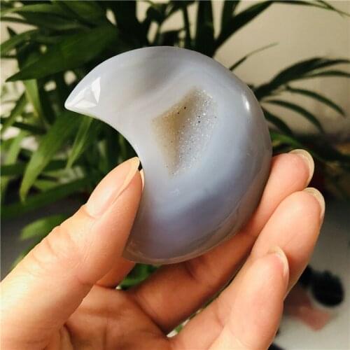 Natural Agate Geode Moon Shaped Crystal Cluster Half Moon Agate Geode Carved Crystal Stones Reiki Natural Stones and Minerals