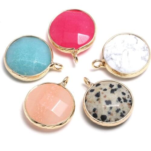 Natural Stone Pendants Round Faceted Crystal Agates Amethysts Stone Charms for Jewelry Making Necklace Bracelet Gift