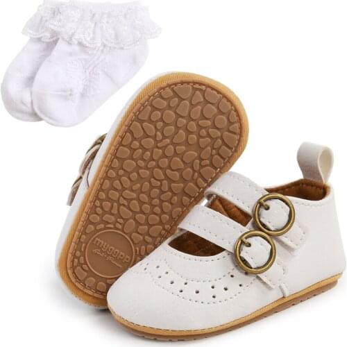 Autumn 2 pcs Set PU Leather Shoes For Newborn Baby Boy Infant Fashion Soft-soled Toddler Shoes + Socks 0-18M